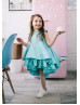 Sea Blue Satin Twirl Flower Girl Dress